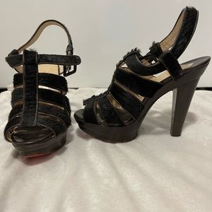 Christian Louboutin Black Pony Hair Platform Sandals Size 37.5 (7)